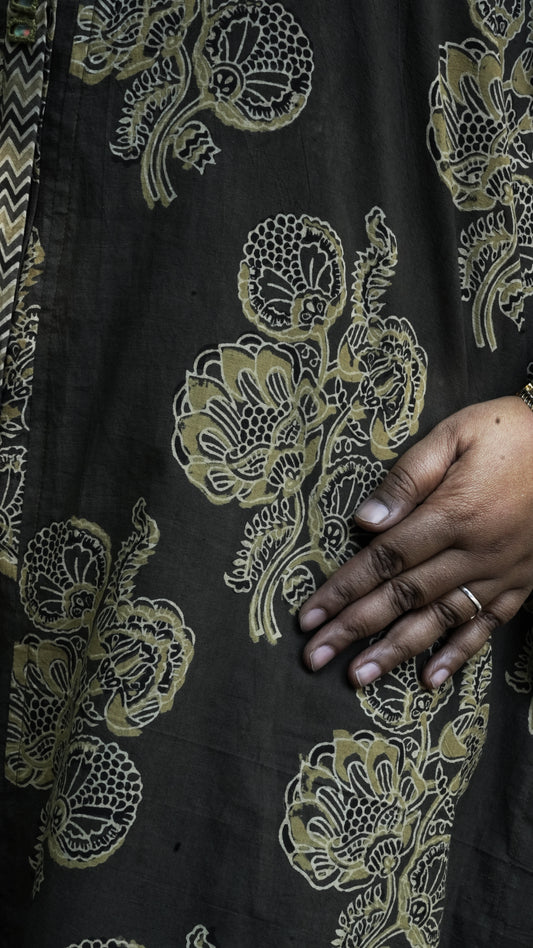 Ajrak Hand Block print Kaftaan Dress - Brown