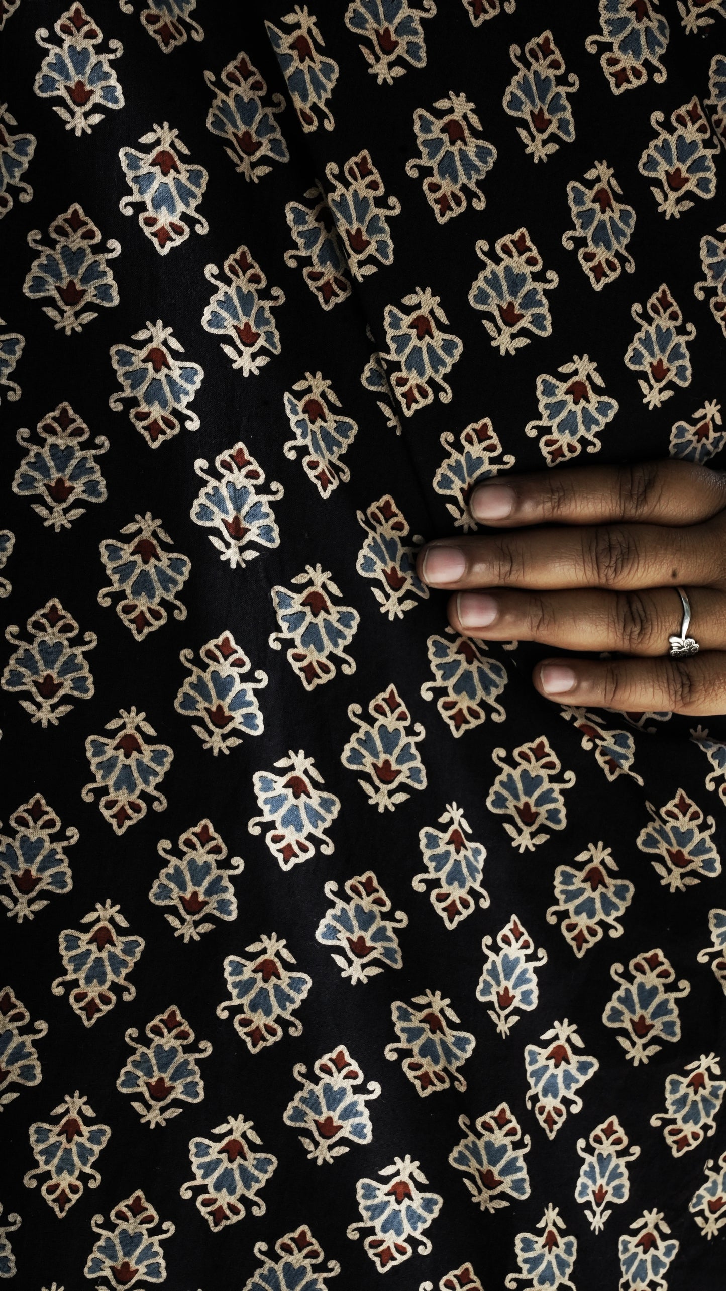 Ajrak Hand Block print Kaftaan Dress-Black