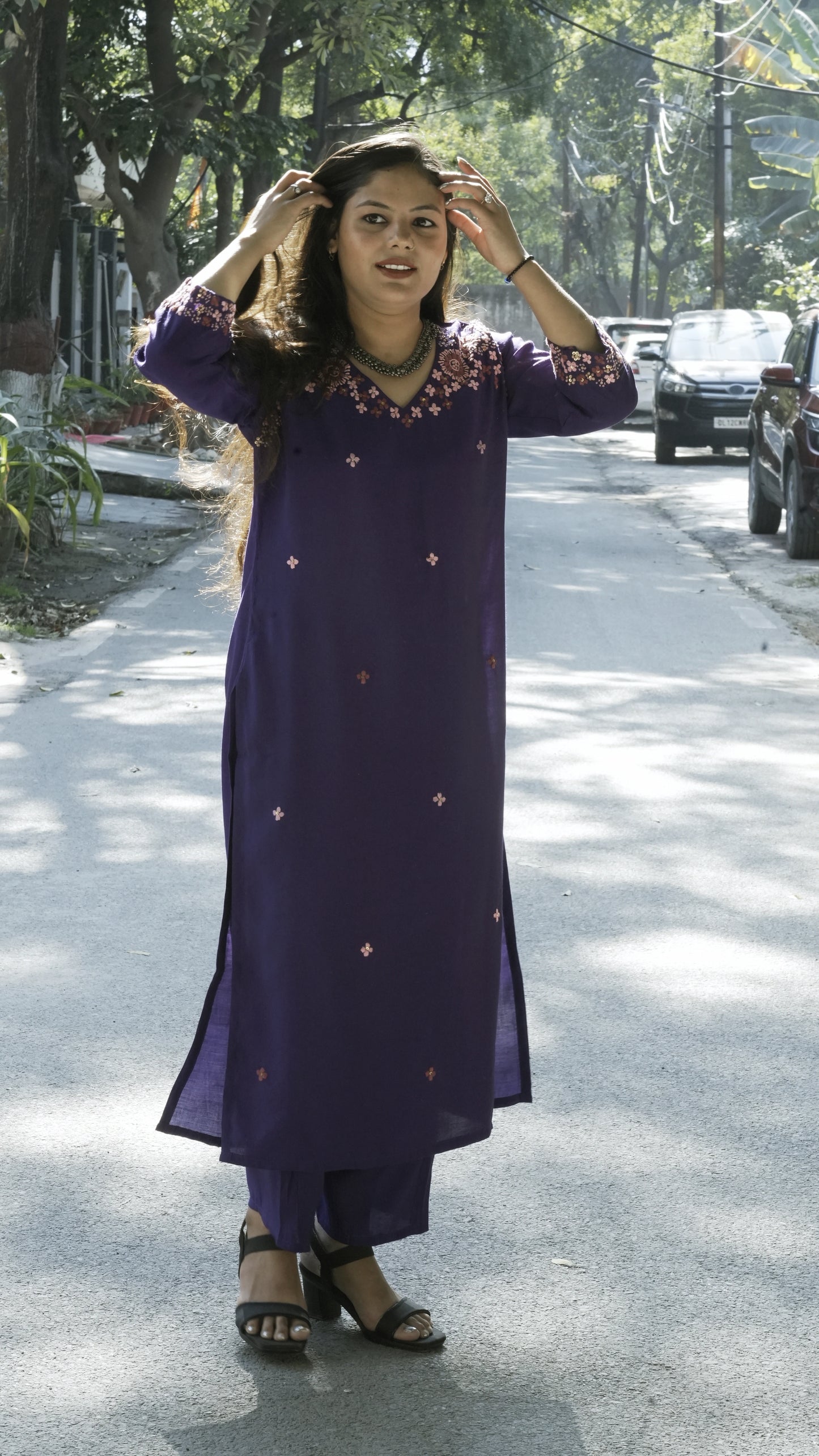 2-Piece Kurta & Pants Set in Modal with Hand Work Embroidery