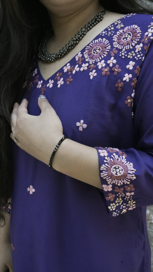 2-Piece Kurta & Pants Set in Modal with Hand Work Embroidery