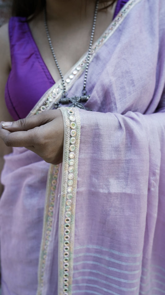 Tissue Lilen Saree with Sleak Mirror Work