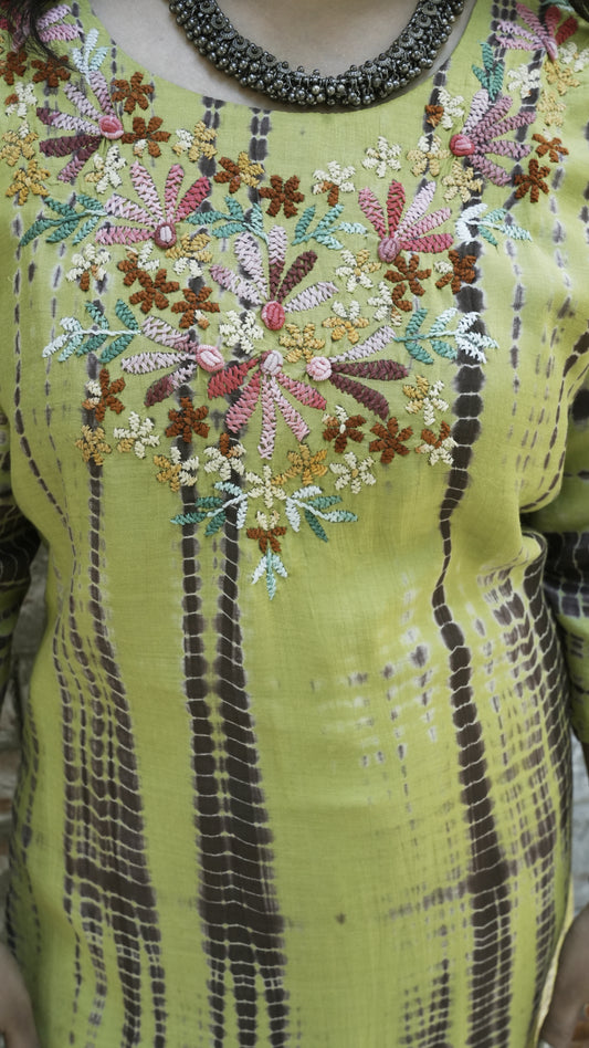 2 Piece Kurti & Pants In Modal With Hand Work & Chivory Embroidery