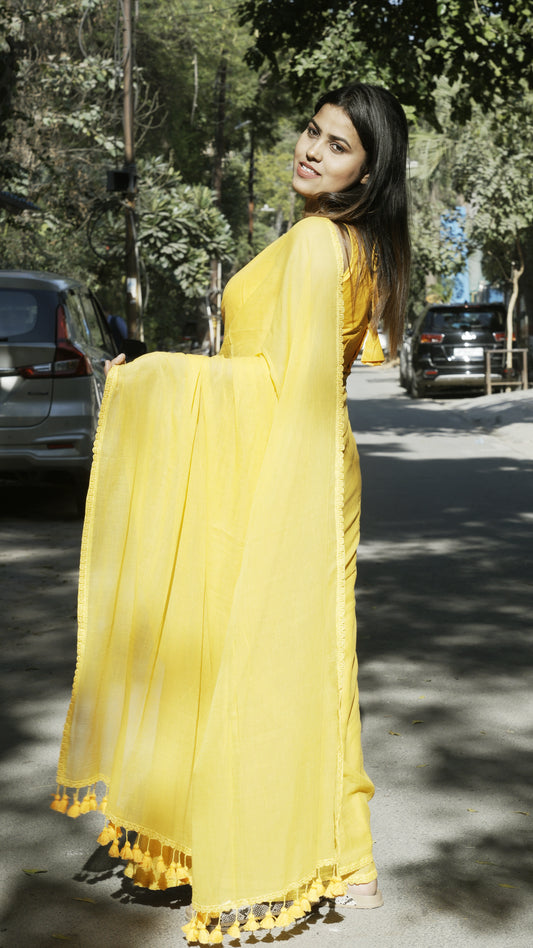 Mul Cotton Yellow Saree