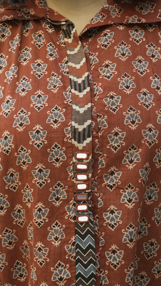 Ajrak Hand Block print Kaftaan Dress- Red