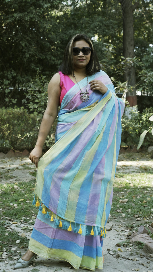 Mul Cotton Multicolor Saree