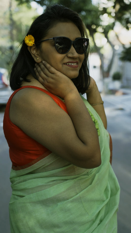 Mul Cotton Pista Green Color Saree