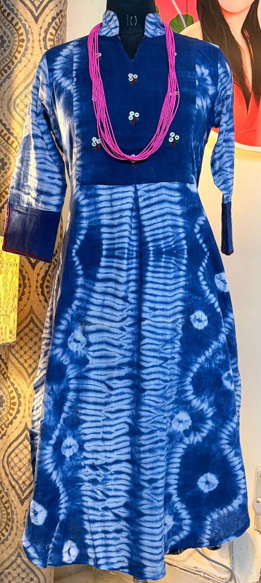Indigo Shibory Linen Kurti