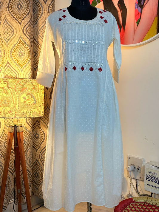 Real Mirror And Hand Embroidary Midi Dress