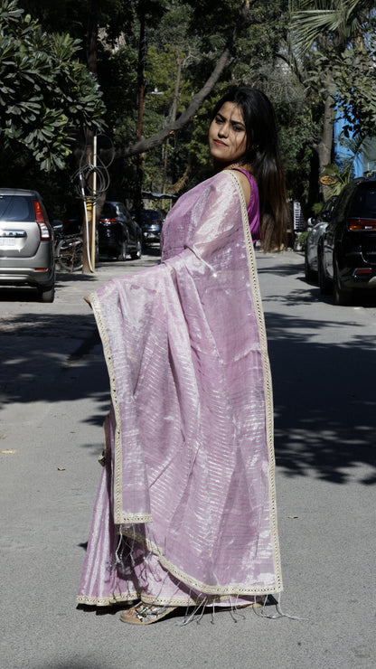 Tissue Lilen Saree with Sleak Mirror Work
