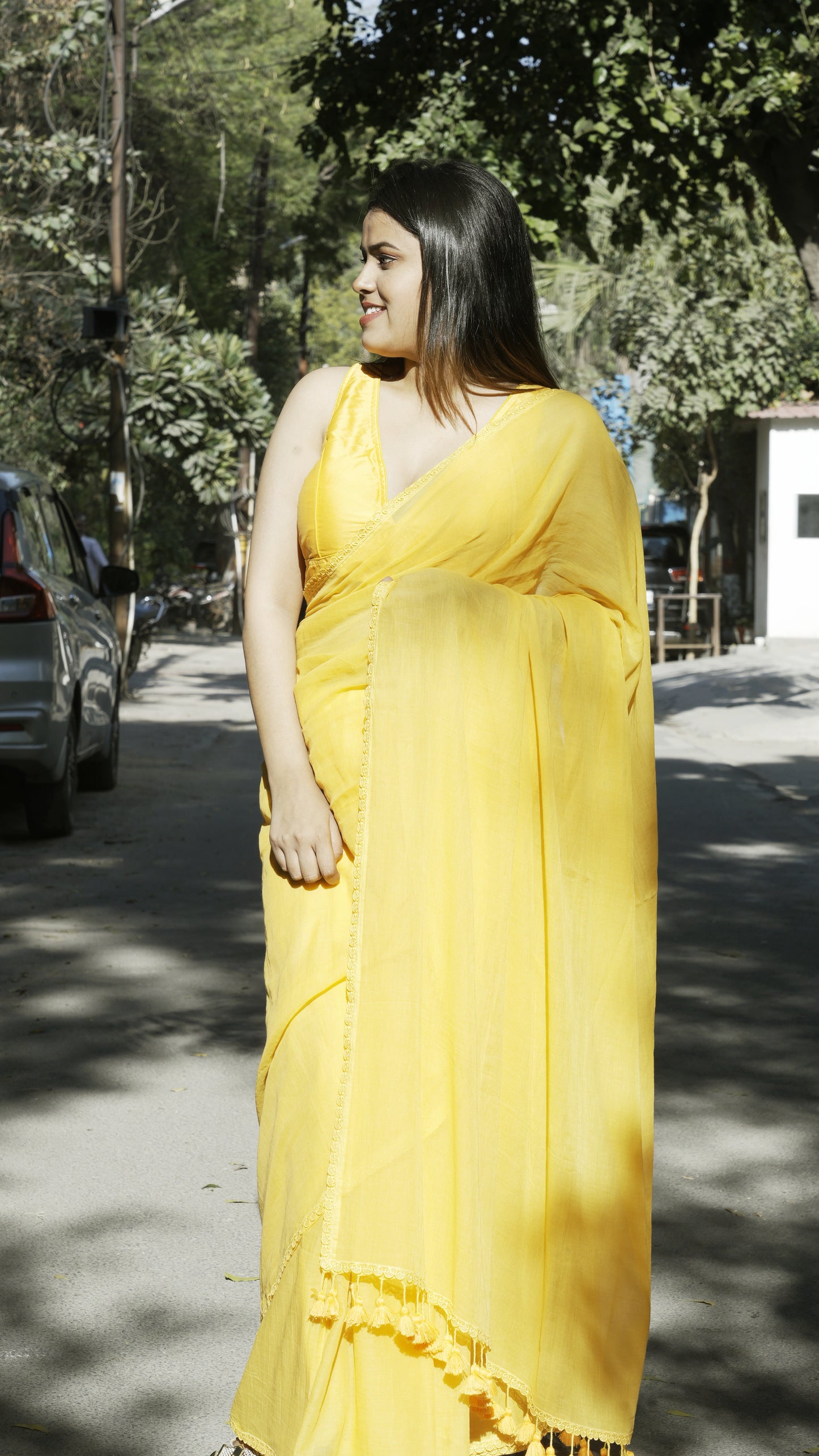 Mul Cotton Yellow Saree
