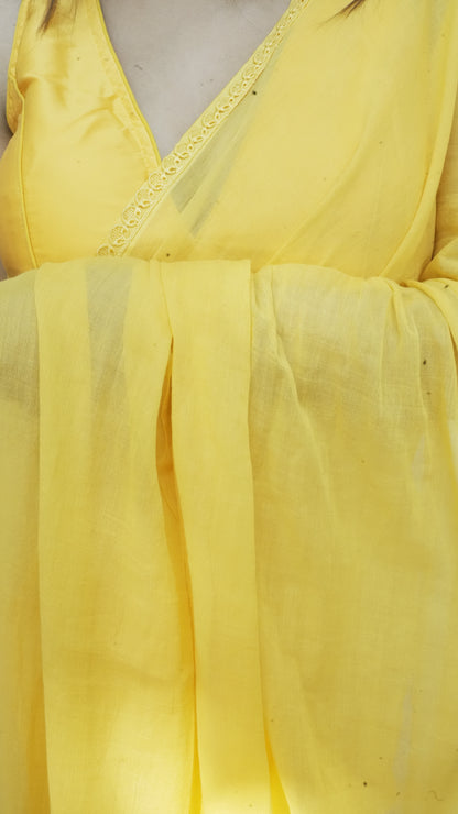 Mul Cotton Yellow Saree