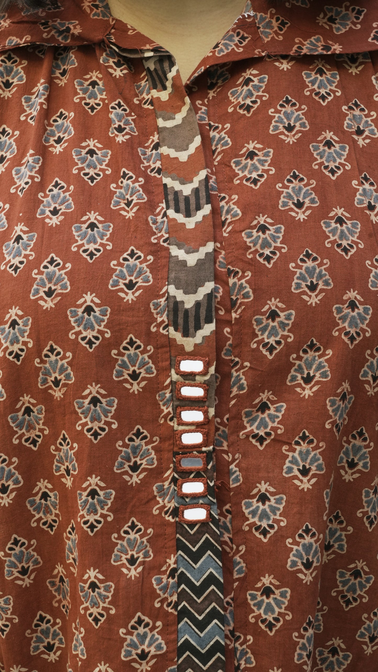 Ajrak Hand Block print Kaftaan Dress- Red