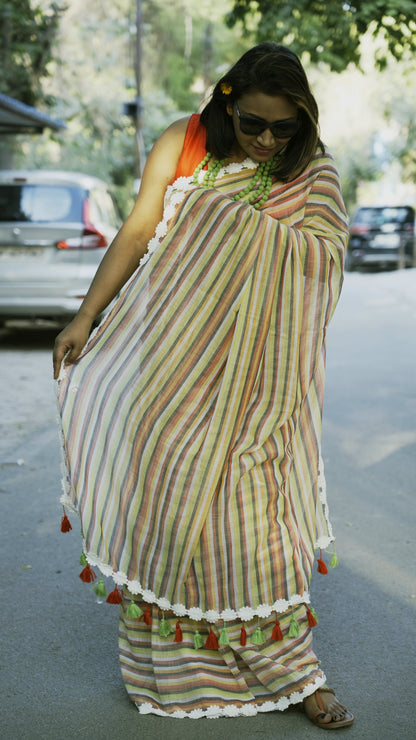 Mul Cotton Multicolor Stripes Saree