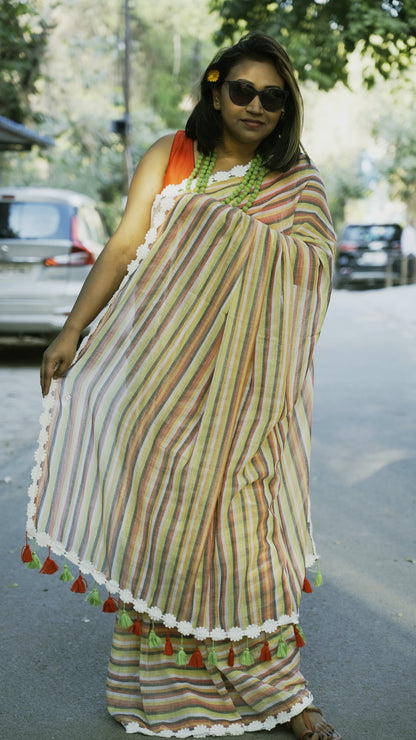 Mul Cotton Multicolor Stripes Saree