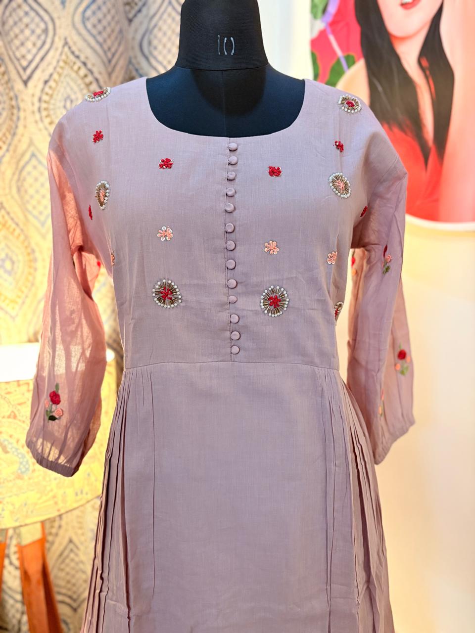 Mul Cotton Hand Embroidered Dress