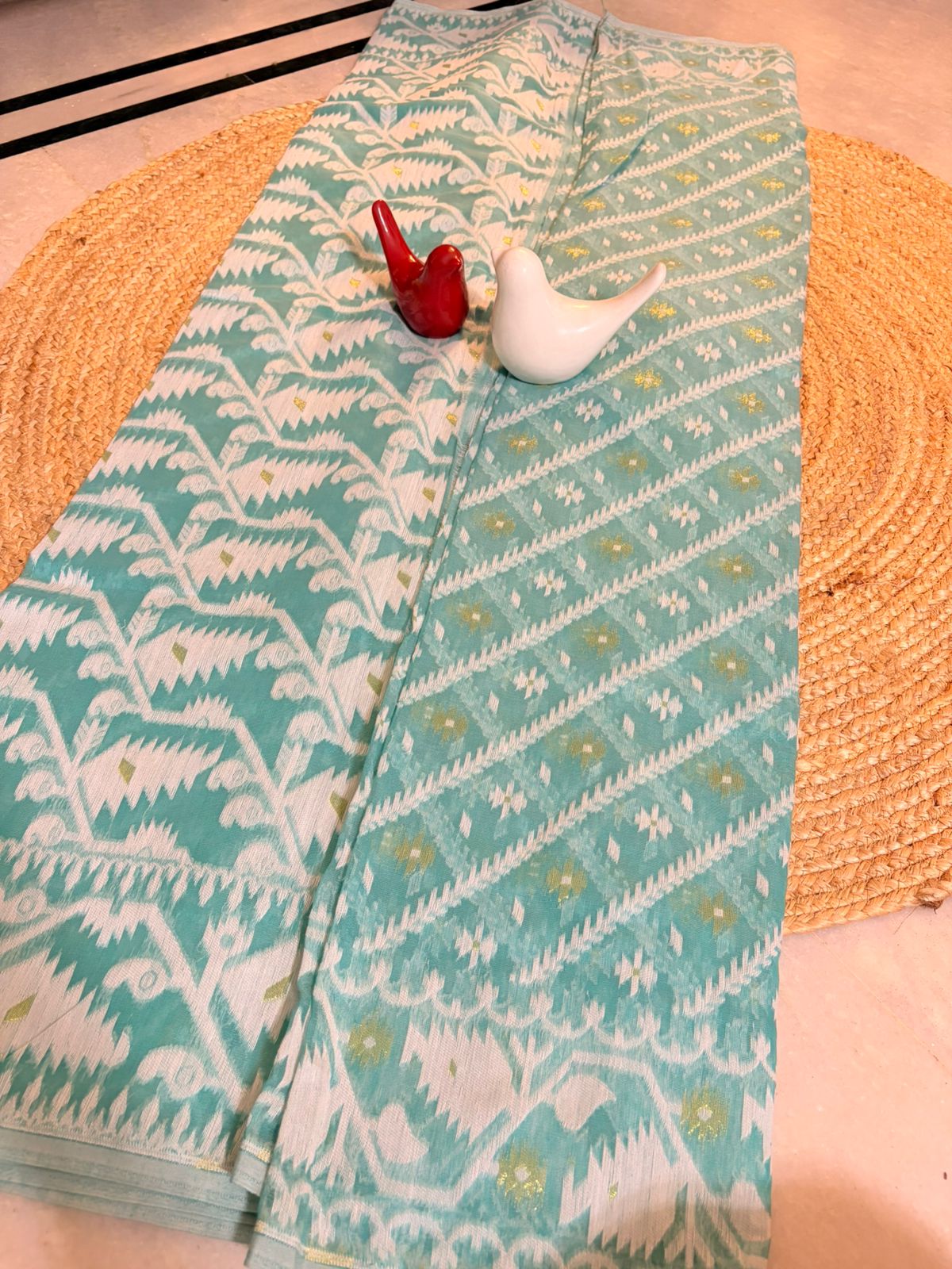Bengal Jamdaani Aqua Blue Saree