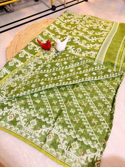 Bengal Jamdani Olive Green Saree