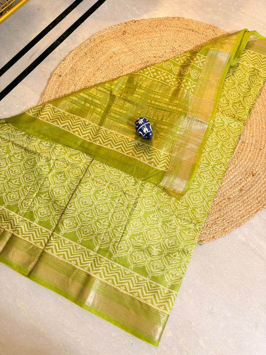 Maheshwari Saree with Hand Block Print and Zari Border